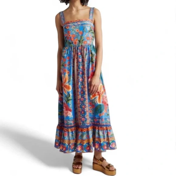 Farm Rio Floral Blue Maxi Dress Size Small NWT - Picture 2 of 8